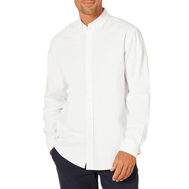 Amazon Essentials Men's Regular-Fit Long Sleeve Oxford Shirt, White, Large