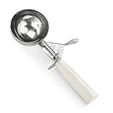 New Star Foodservice 34745 Commercial-Grade Thumb Press Food Disher/Ice Cream Scoop, 18/8 Stainless Steel, 4.67 oz, Size 6, White