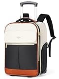 Tonyeee Rolling Backpack for Women, Large Travel Backpack with Wheels Carry on Flight Approved, 17 Inch Laptop Wheeled Roller Bag Suitcase Luggage for Work Bussiness Weekender (Beige,L Underseat Size)