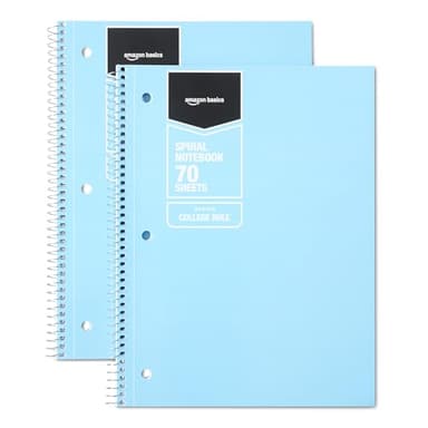 Amazon Basics College-Ruled Spiral Notebook, For Work and School, 70 Sheets, 8" x 10.5", Light Blue, 2-Pack