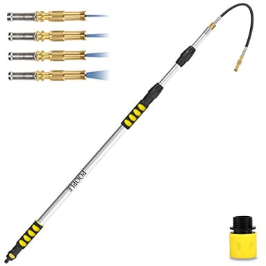 POOPLE 12FT (20ft Reach) Telescopic Gutter Cleaning Tools from The Ground, Rain Gutter Cleaners Tool with Hose Copper Attachment, Long Reach Gutters Cleaner Wand with Extension Pole