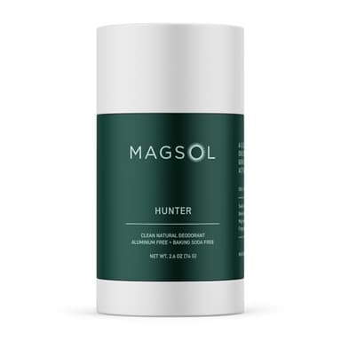 MAGSOL Magnesium Deodorant for Men, Aluminum Free, Baking Soda Free Natural Deodorant for Sensitive Skin, Long Lasting Odor Protection with Sweet Almond Oil, Hunter Tobacco 2.6 oz