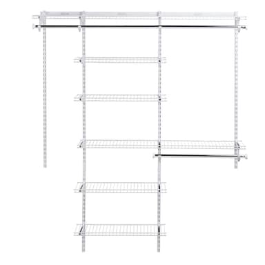Rubbermaid Configurations Deluxe Custom Closet Kit 3-6 Ft. Adjustable Metal Wire Shelving White Finish Expandable Organization System Hardware Included for Home Closet/Pantry/Laundry/Mudroom