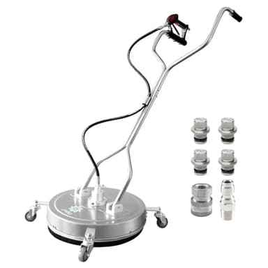 JANZ 24'' Pressure Washer Surface Cleaner with 4 Wheels,Dual Handle,Stainless Steel Housing, 4 Replacement Nozzle Cores and 2 Hose Adapters,Ideal for Driveways, Sidewalks,Patios,Decks Cleaning