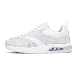 LUCKY STEP Women's Air Cushion Sneakers Rhinestone Fashion Running Gym Jogging Casual Sparkly Arch Support Walking Shoes (White Rhinestone,10 US)