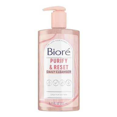 Bioré Rose Quartz + Charcoal Daily Purifying Cleanser, Oil Free Facial Cleanser Energizes Skin, Dermatologist Tested and Cruelty Free, 6.77 oz