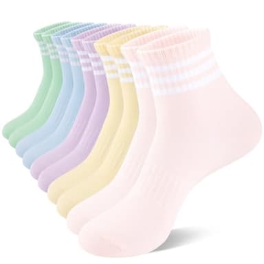 Heatuff Womens Ankle Quarter Socks Cotton Striped Athletic Casual Mini Crew Socks for Women (5 Pairs)