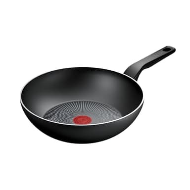Tefal C29719 Recycled On Wok Pan, 28 cm, Made of 100% Recycled Aluminium, Non-Stick Coating, Thermo-Signal Technology, Made in France, Suitable for Induction Cookers, Dishwasher Safe, Black