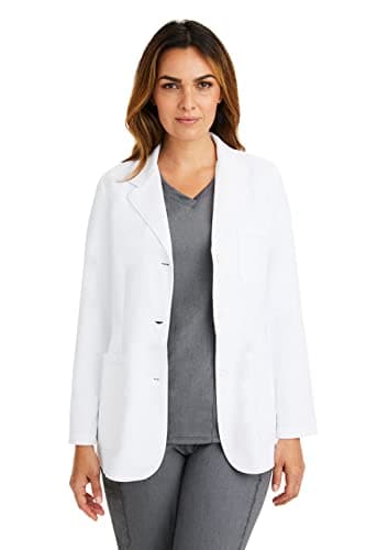 Healing Hands Women's Lab Coat with 4 Pockets, Moisture Wicking & 2-Way Stretch Fabric, Button Front Consultation Coat 5160, S, White