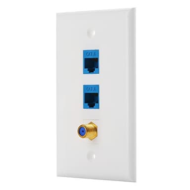IBL-3 Port Wall Plate with Gold-Plated Coaxial TV Cable F Type + 2 Port Cat6 Ethernet Female to Female Jack in White