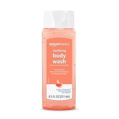 Amazon Basics Clarifying Pink Grapefruit Body Wash, 2% Salicylic Acid Acne Treatment, Dermatologist Tested, 8.5 Fluid Ounces, Pack of 1