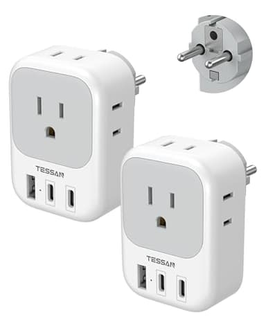 TESSAN 2 Pack Type E F Plug Adapter (2 USB-C), France Spain South Korea Power Adapter with 4 Outlets 3 USB, European Travel Adaptor for US to Germany Iceland Greece Portugal