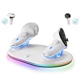 SAQICO Compact Charging Dock for Meta Quest 3/3s/2 Controllers with RGB Light, VR Accessories Display Stand & Wireless Charging Station for Oculus Controllers with Rechargeable Batteries (2100mAh*2)