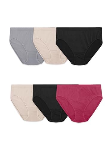 Fruit Of The Loom Womens No Show Seamless Underwear, Amazing Stretch & Panty Lines, Available In Plus Size Briefs, Nylon - Hi Cut Brief - 6 Pack - Colors May Vary, 9 US