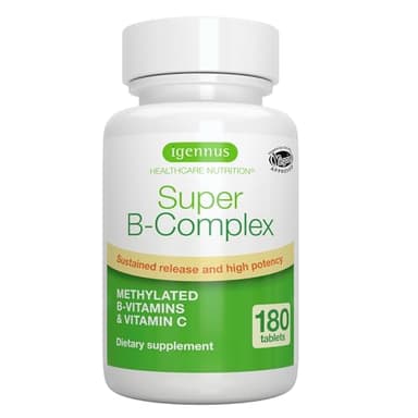 Igennus Super B-Complex Methylated B-Vitamins, MTHFR Supplement with Methylfolate & B12 Methylcobalamin, High Bioavailability & Potency, Vegan, Lab Verified, 180 Small Tablets