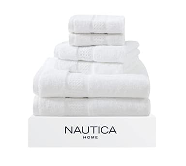 Nautica - Bath Towels, 100% Soft & Absorbent Cotton Towels, Fade Resistant and Zero Twist Construction, Medium Weight Bathroom Towels (Oceane White, 6 Piece)
