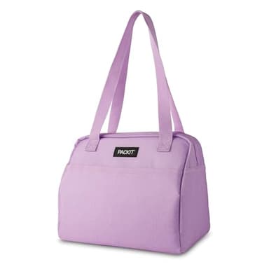 PackIt Freezable Hampton Lunch Bag, Lavender, Built with EcoFreeze Technology, Collapsible, Reusable, Zip Closure with Front Pocket and Shoulder Straps, Designed for Fresh Office Lunches