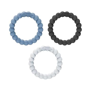 Dr. Brown's Flexees Teether Rings, 100% Silicone, Soft and Easy to Hold, Encourages Self-Soothe, 3 Pack, Blue, Light Blue, Black, BPA Free, 3m+