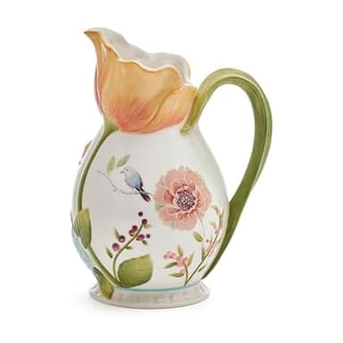 Fitz and Floyd Meadow Floral Pitcher Vase, 2.5 Quart