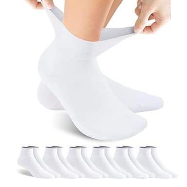 Forcool 6 Pairs Diabetic Ankle Socks Women's Men's Non Binding Loose Top Soft Wide Stretchy Ankle Low Cut Cotton Diabetes Socks with Seamless Toe, White, Medium