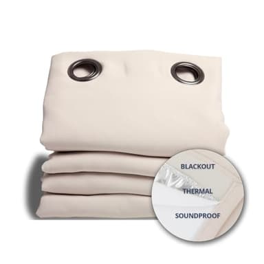 Moondream DecibelControl™ 3-in-1 Soundproof Curtain | Noise Reduction | Thermal Insulation | 100% Blackout | Patented Technology | Made in Europe | Grommet | 55" W x 84" L | Beige - Eggshell MC634