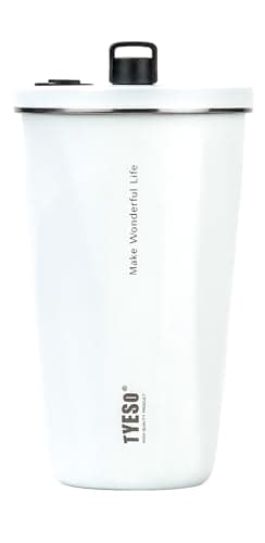 TYESO Stainless Steel Tumbler with straw inside Stainless steel wide-mouth vacuum insulation home office outdoor multi-color thermal insulation and cold insulation cover with 20oz (White, 20 oz)