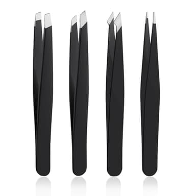 4 PCS Stainless Steel Tweezers Set – Precision Tweezers for Ingrown Hair, Facial Hair, Splinter, Blackhead and Tick Remover