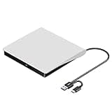 ROOFULL External CD DVD Drive USB 3.0 & USB-C, Portable CD DVD ROM +/-RW Optical Disc Drive Player Reader Writer Burner for Apple Mac MacBook Pro/Air, iMac, Laptop Desktop PC Windows 11/10/8/7, White