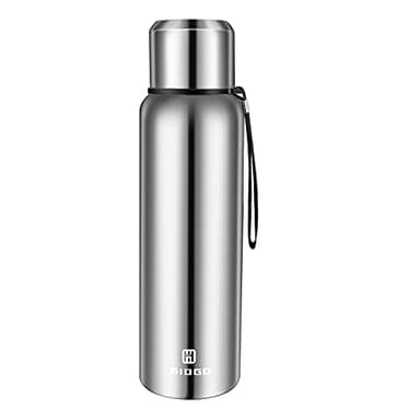 Insulated vacuum Thermo Bottle 1000ml/33.8oz with cup Stainless steel coffee bottles for hot and cold drink water flask.(Silver,1000ml)