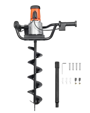 VEVOR Electric Post Hole Digger, 5.71 in Auger Bit with 1500W Powerful Motor, 140 RPM Alloy Steel Earth Auger Drill Bit with 10.24 in Extension Rod, for Post Hole Digging, Drilling & Tree Planting