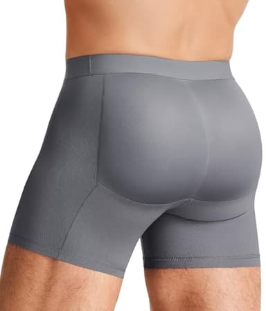 TAILONG Men Padded Underwear Boxer Briefs Tummy Control Body Shaper Shapewear Enhance Butt Lifter (Grey, Large)
