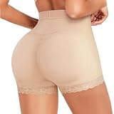 AOSBOEI Women Butt Lifter Panties Padded Shapewear Hip Enhancer Pads Shorts Seamless Underwear Tummy Control Boyshorts Beige