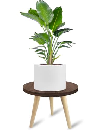 Tuohours 10IN Tall Plant Stand Holder for Indoor Planters, Mid Century Small Round Wood Table for Living Room Corner Floor