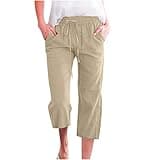 Capri Pants for Women Casual Summer 2025 Drawstring Capris Linen Pants Pockets Beach Straight Wide Leg Cropped Trousers