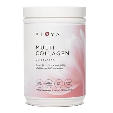 Alaya Multi Collagen Powder - Type I, II, III, V, X Hydrolyzed Collagen Peptides Protein Powder Supplement with MSM + GC (Unflavored) (40 Servings)