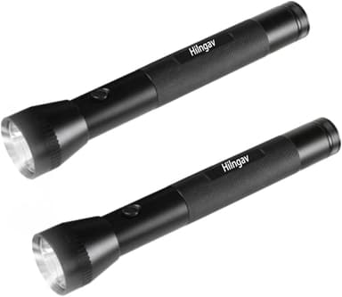 Hilngav Heavy Duty 3-Cell D Battery LED Big Flashlights, Single Mode, Aluminum Alloy Torch, Rugged Metal Flashlight for Outdoor Adventures and Emergency Power Outages (2 Pack)