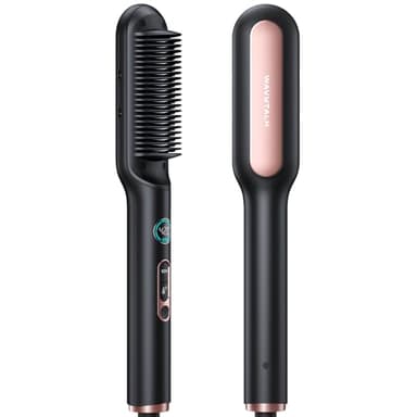 Wavytalk Hair Straightener Brush, Sleek Sweep Ionic Straightening Brush, Anti-Scald Ceramic Straightener Comb with LED Display for Super Smooth Hair, Dual Voltage, Rose Gold.