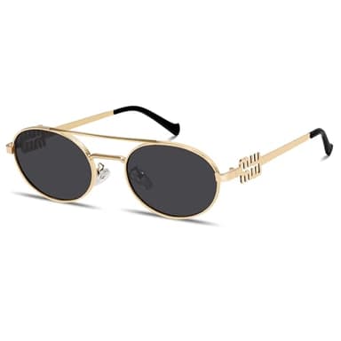 Rmerom Retro Oval 90s Metal Sunglasses for Women, 2026 Trendy Chic Narrow Gold Sun Glasses Fashion Sunnies
