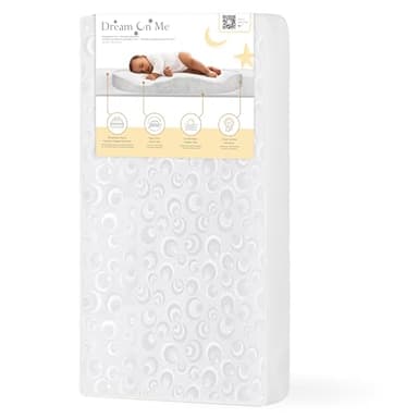 Dream On Me 2-in-1 Breathable Two-Sided 3" Portable Mini Crib Mattress, Greenguard Gold Certified, Vinyl and Breathable Fabric, White