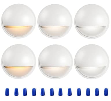 CLOUDY BAY [6 Pack] 3CCT Low Voltage LED Deck Lights Outdoor,2700K/3500K/5000K Selectable,Landscape Step Stair Railing Fence Light Wired,3W,12V-24V AC/DC Deck Lighting Fixtures,White