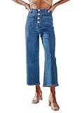Sidefeel Women's Wide Leg Jeans High Waisted Stretchy Straight Leg Jeans Buttoned Loose Denim Pants with Pocket Blue Size 10