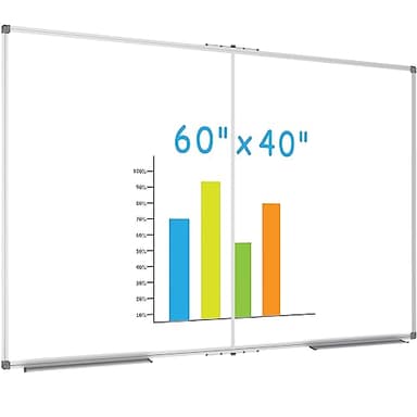 JILoffice Large Foldable White Board 60x40 Inches, Dry Erase Magnetic White Board, Silver Aluminum Frame with 2 Detachable Marker Tray Wall Mounted Board for Office Home and School