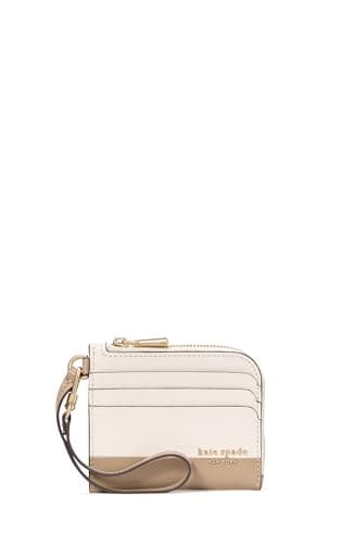kate spade new york Devin Colorblocked Saffiano Leather Coin Card Case Wristlet, Timeless Taupe Multi