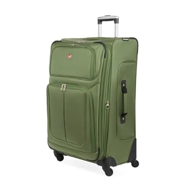 SwissGear Sion Softside Expandable Luggage with Spinner Wheels, Evergreen, Checked-Large 29-Inch