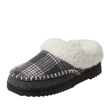 Dearfoams Womens Nyla Felted and Plaid Moc Toe Clog, Dark Heather Grey, 9-10