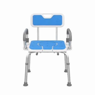 KASATODAY Shower Chair and Commode Combo with Flip-Up Armrests, Adjustable Bath Seat with Hole, Rust-Resistant Non-Slip Bathroom Bench for Seniors and Adults, White & Blue