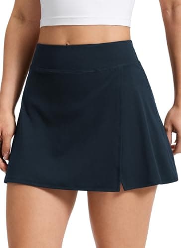 CRZ YOGA Butterlift High Side Slit Golf Skirts for Women - A-line Mini Tennis Casual Skort with Built-in Short Liner True Navy Medium