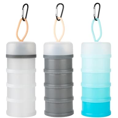 Ysglory 3 Packs Protein Powder Storage Container 4 Stackable Formula Dispenser Portable Protein Powder Travel Container Milk Powder Container to Go for Workout, Fitness, Travel (Gray,White,Blue)