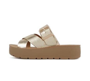 Soda Papaya ~ Women Open Toe Multi-Strap Flatform Sandals (R-gold, 8.5)