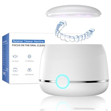 Midomi Ultrasonic Retainer Cleaner, 45kHz Denture Cleaner Machine, 5min and 10min Modes with Rechargable Top Cover, 200ml Dental Cleaning Pod, MouthGuard Cleaner for Aligner NightGuard Jewelry(White)